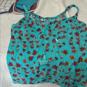 CAbi Turquoise Spaghetti Strap with Red Floral Print